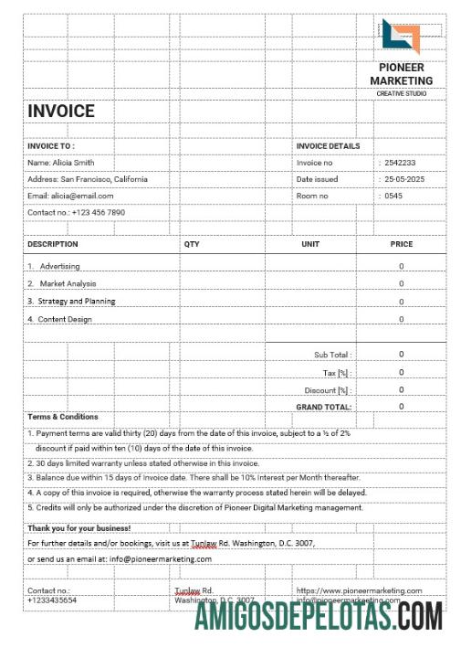 para download Modelo de fatura de agência de marketing